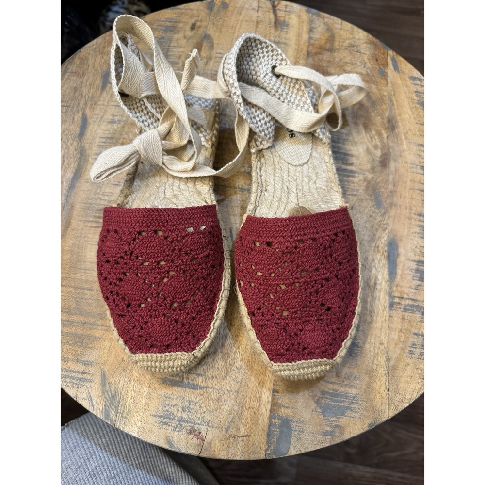 Soludos Women's The Lauren Lace Up Crochet Espadrilles Red Size 7-7.5 - Picture 2 of 9